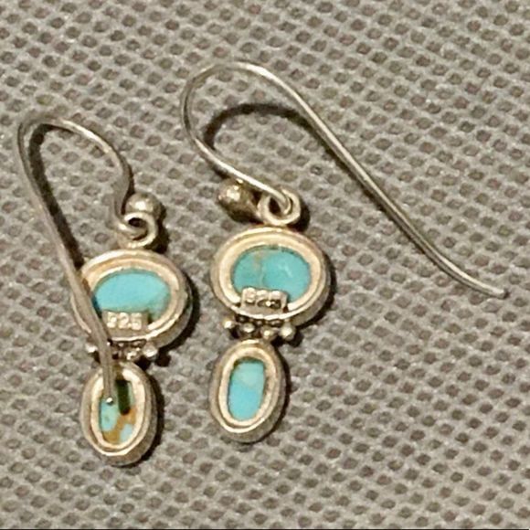Vintage Sterling Silver Turquoise Double Drop Dangle Earrings - Picture 3 of 5